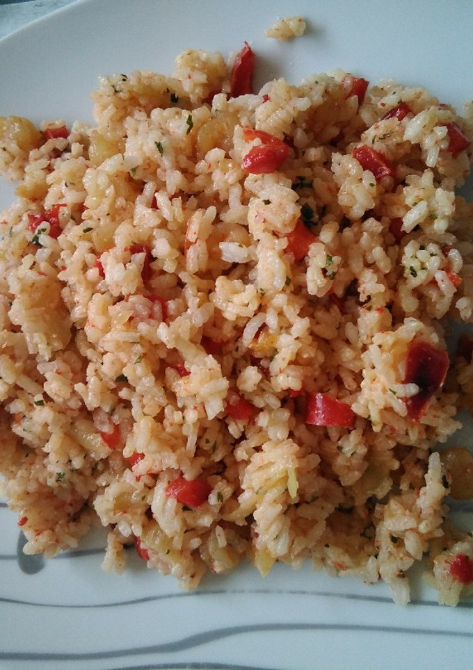 Una foto de Arroz con verduras y gambas