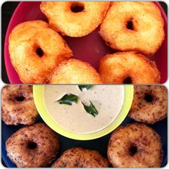 A picture of Vada with Peanut and Flax seed chutney.