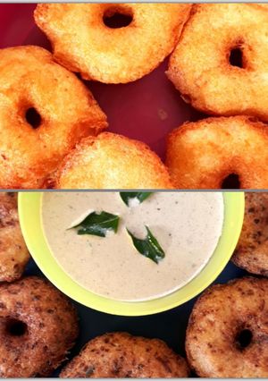 A picture of Vada with Peanut and Flax seed chutney.