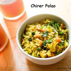 A picture of Chirer Polao/ Beaten rice Pulao.