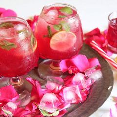 A picture of Rose Lemonade with homemade rose syrup.