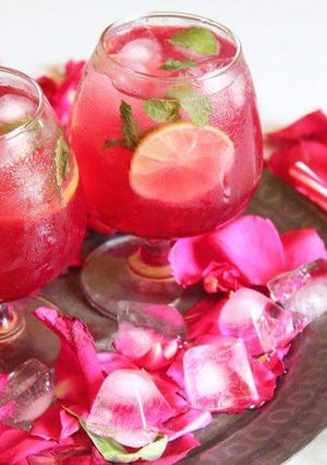 A picture of Rose Lemonade with homemade rose syrup.