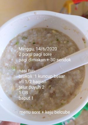 Foto resep Nasi Tim Ati Puyuh Brokoli 8+