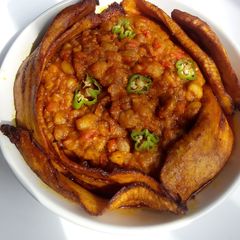 A picture of Fried beans and plantain.