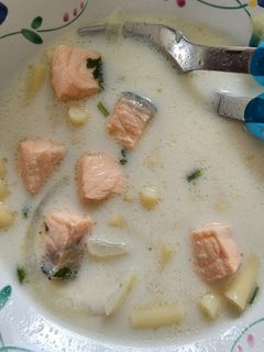 Foto resep Salmon macaroni cream soup mpasi