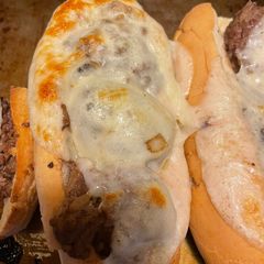A picture of French Onion meatball subs.