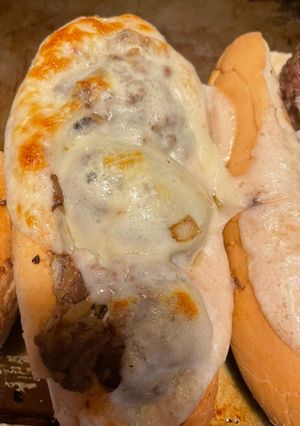 A picture of French Onion meatball subs.