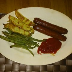 Baked Sausages with potatoes and beans A picture of Baked Sausages with potatoes and beans.