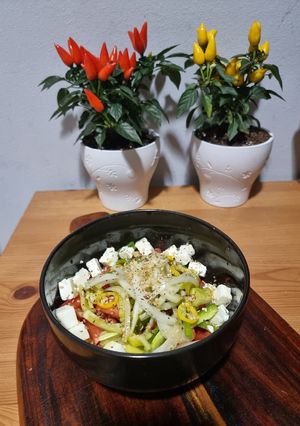 A picture of Spicy asian greek salad.