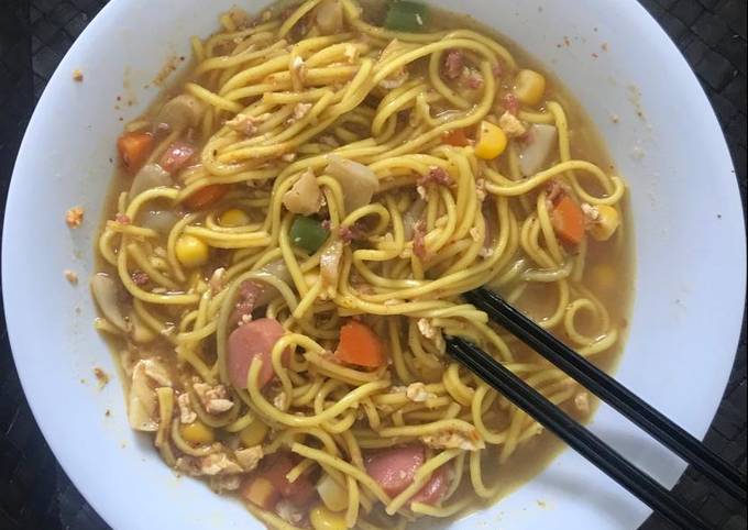 Resep Mie Kari Telor Kornet Jamur Sosis Anti Gagal