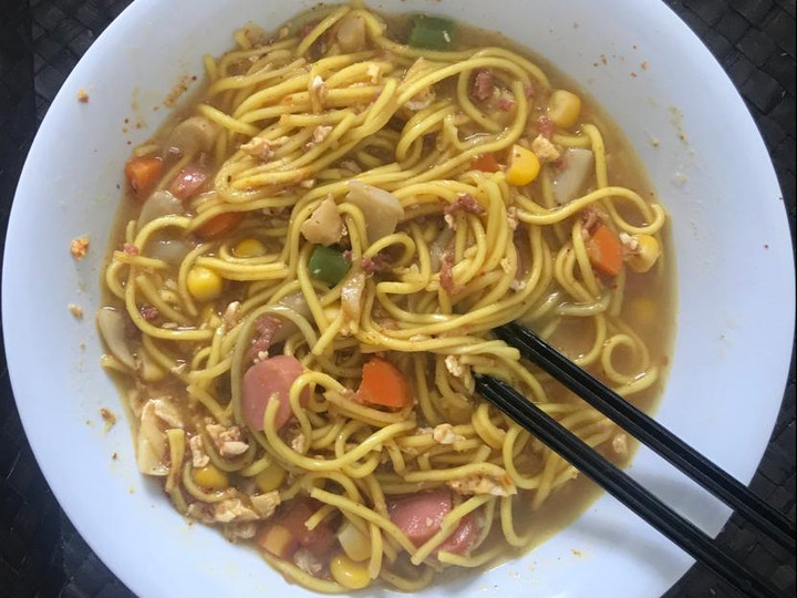 Resep Mie Kari Telor Kornet Jamur Sosis Anti Gagal