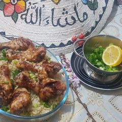 A picture of Rice and meat.
