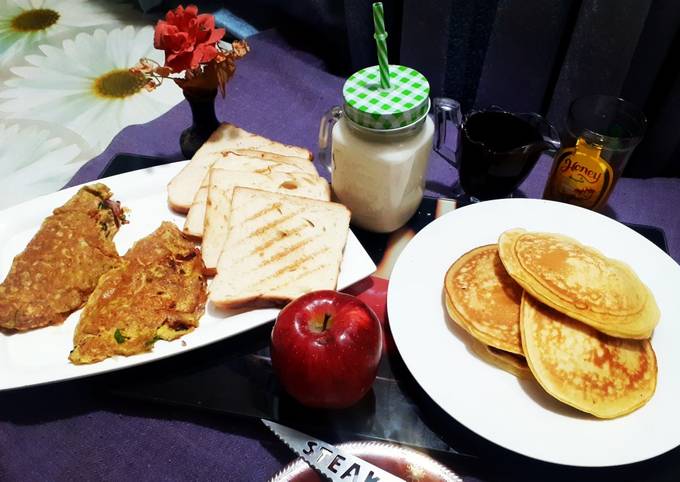 Healthy Break fast 🍎🥞🥛🍳 Recipe