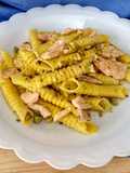 Garganelli allo Zafferano con Salmone e Pistacchi