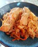 Arroz frito con kimchi y salmón marinado a baja temperatura