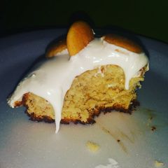 A picture of Banana Pudding Cake with Cream Cheese fluff icing.