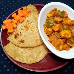 A picture of Paratha and Paneer Subzi.