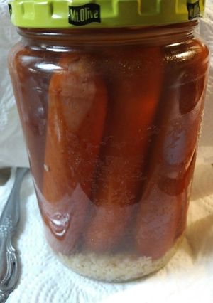 A picture of Quickled Garlicky Hotdogs.