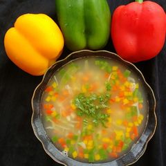 A picture of Paneerjal (Whey) vegetable soup.