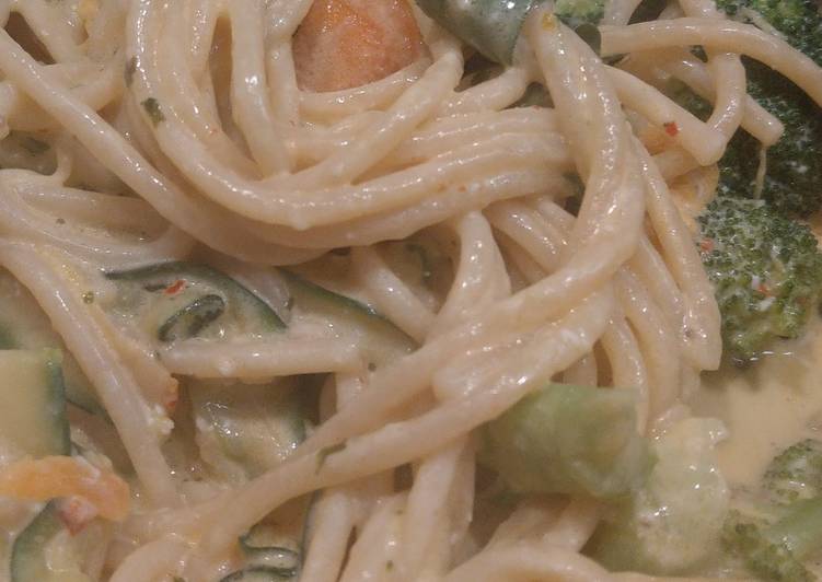 Recipe of Ultimate Random creamy vegetable spaghetti with garlic