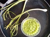 લીલા લસણ મરચા ની ચટણી (Green Garlic Marcha Chutney Recipe In Gujarati)