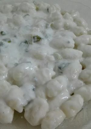 Una foto de Ñoquis con crema de verdeo y dos quesos!!!
