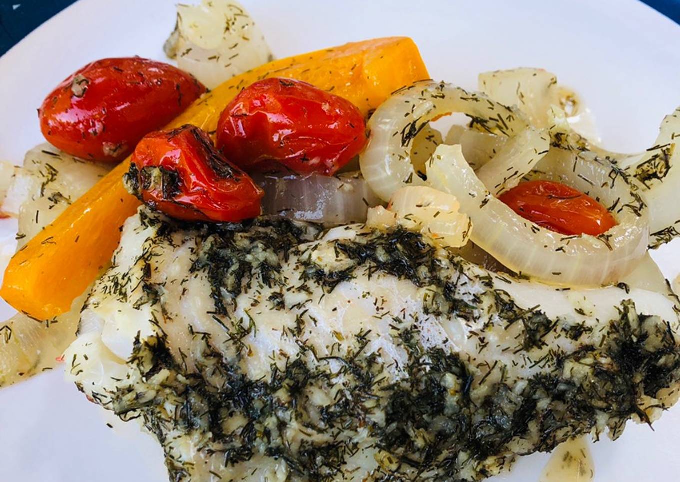 Grilled Dill Fresh Cod Fillets with Cherry Tomatoes 🍅