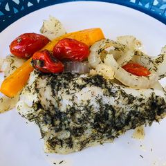Grilled Dill Fresh Cod Fillets with Cherry Tomatoes 🍅 A picture of Grilled Dill Fresh Cod Fillets with Cherry Tomatoes 🍅.