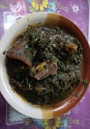 A picture of Ugu and okazi soup.
