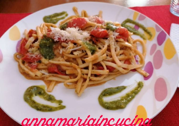 Scialatielli ai tre pomodorini e pesto di basilico