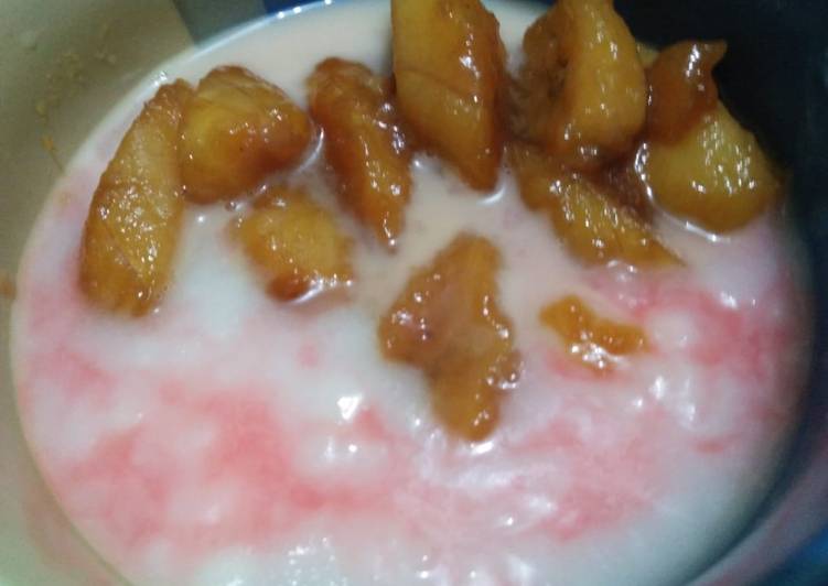 Pisang Karamel Bubur Sumsum dengan Sirup Susu Coco Pandan