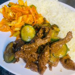 A picture of Korean Beef with Cucumber.