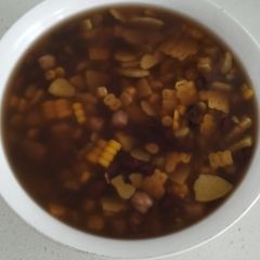 A picture of Red Bean Chickpea Corn Sweet Potato Soup.