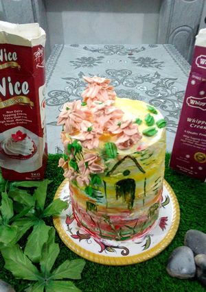 A picture of Paint on chocolate cake.
