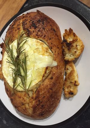 A picture of Baked Camembert in sourdough.