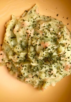 Foto resep Mpasi 8 bulan salmon mashed potato zuchini