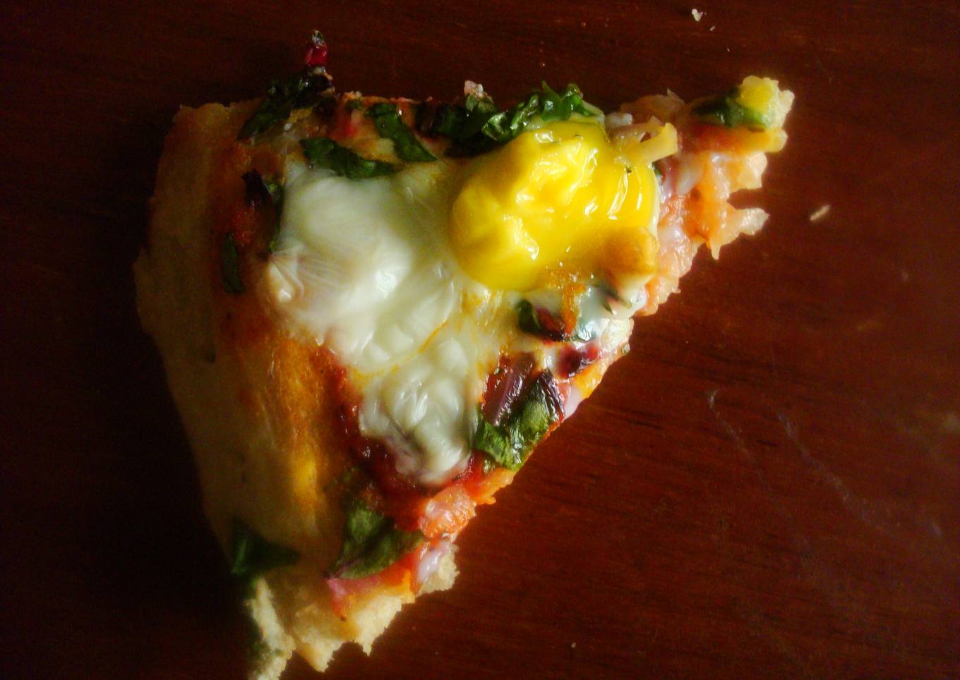 Quail Egg and Beet Leaves Wholewheat Pizza