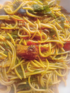 A picture of Spaghetti with beans.