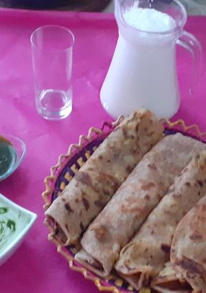 A picture of Aloo Pratha (Potato Stuffed Flat Bread).