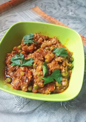A picture of Brinjal or eggplant Bhartha or sabji.