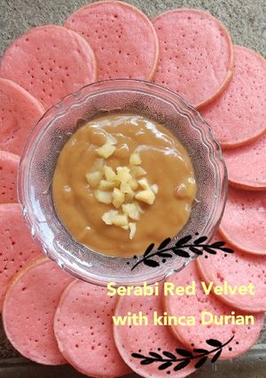 Foto resep Serabi red velvet with kinca durian