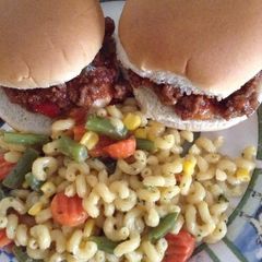 Sloppy Joes and Pasta Salad A picture of Sloppy Joes and Pasta Salad.
