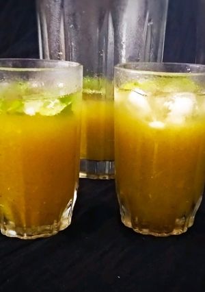 A picture of Aam Panna with Jaggery.