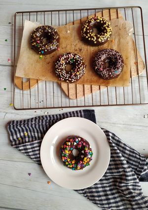 A picture of Baked breakfast chocolate donuts.