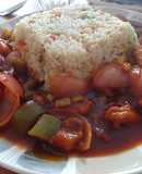 Fried rice with schezwan chilli chicken (gravy)
