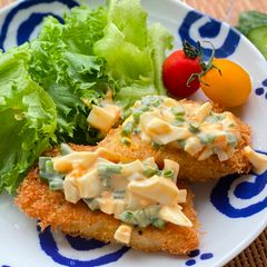 A picture of Fried Sole with Boiled Egg Mayo Sauce.