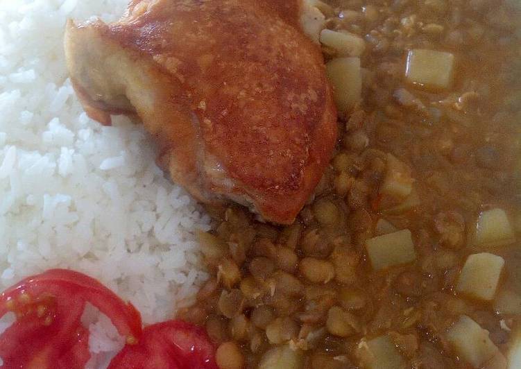Lentejas con gallina dorada