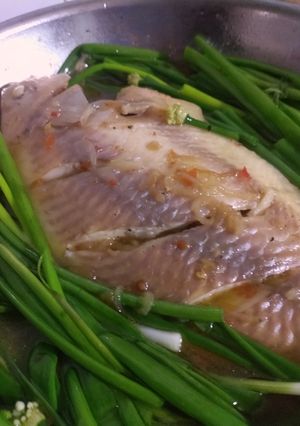 Hình của món Cá điêu hồng chưng tương.