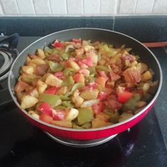 A picture of Capsicum, Fry potato and Tomato Subji.
