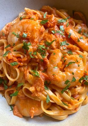A picture of Creamy Tomato Prawn Pasta.